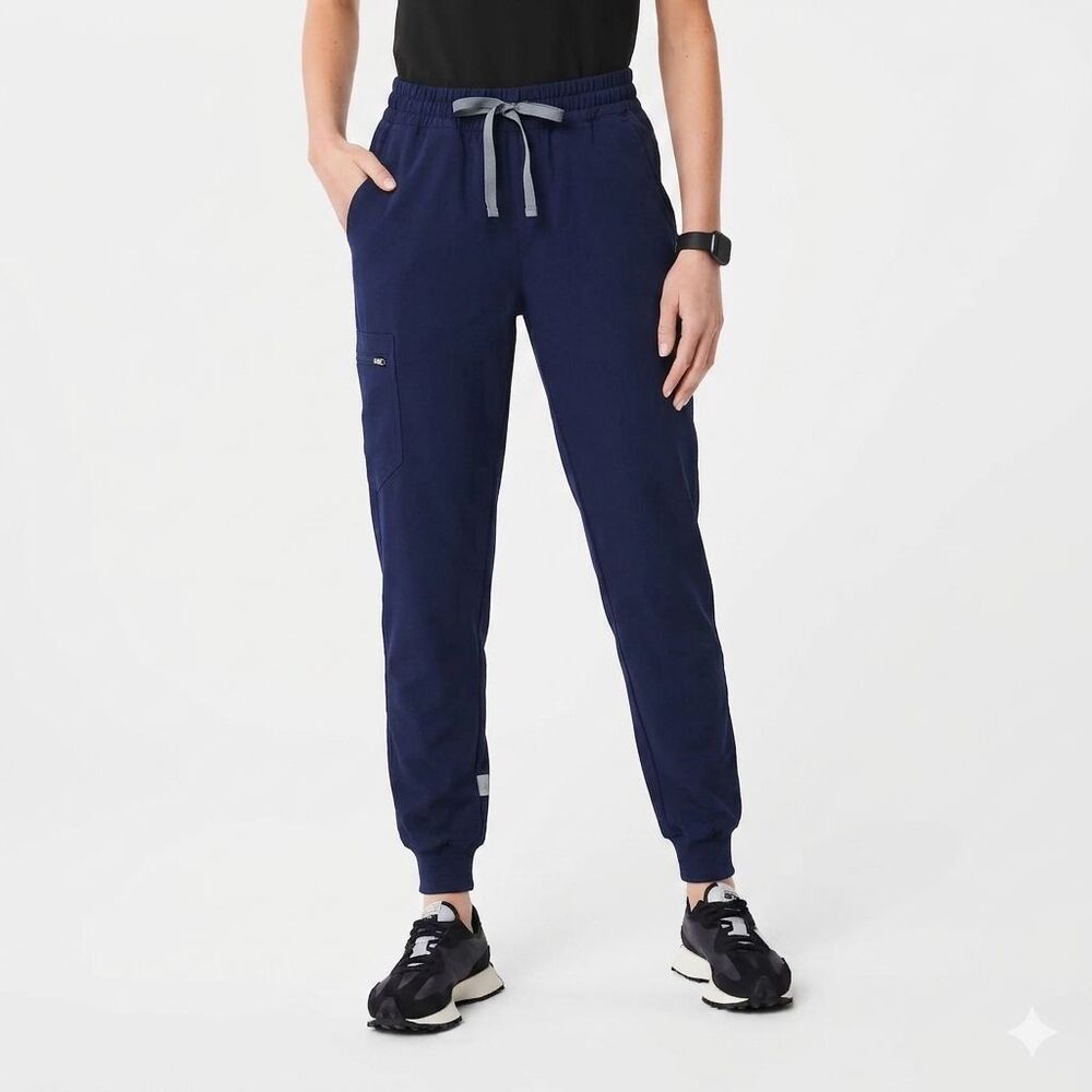 FIGS Zamora Jogger Cargo Scrub Pants Womens Large Blue Pull-On Drawstring